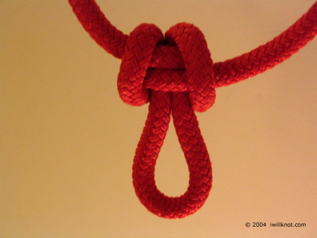 There are several methods for tying this knot; this is the "around-the-hand 